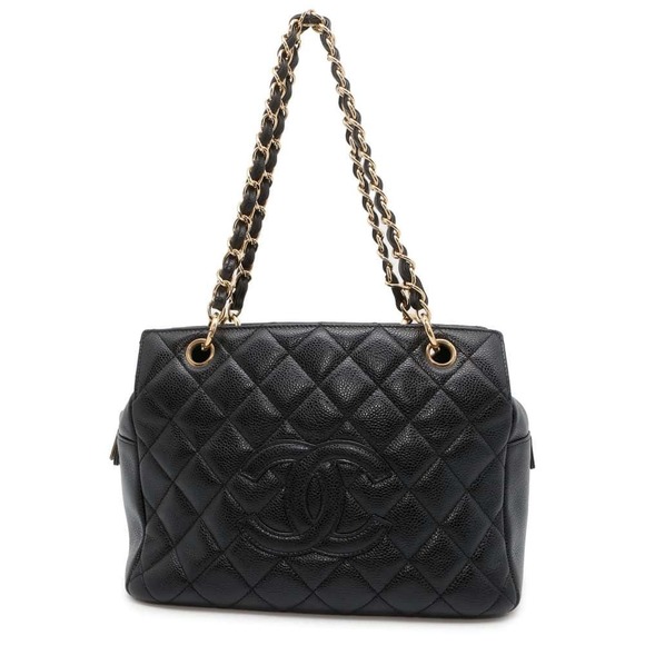 CHANEL Matelasse Coco Mark Caviar Skin Chain Tote Bag Black - Picture 1 of 14